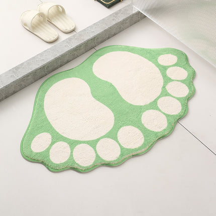 2 Pcs Light Green And White Foot-Shaped Plush Bath Mat - Non-Slip Absorbent Bathroom Rug for Bedroom and Doorway (50x80cm).
