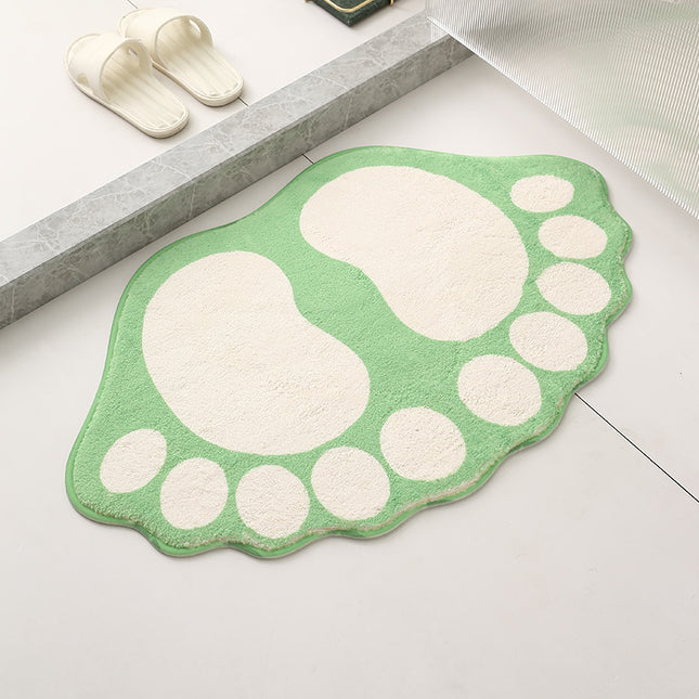 2 Pcs Light Green And White Foot-Shaped Plush Bath Mat - Non-Slip Absorbent Bathroom Rug for Bedroom and Doorway (50x80cm).