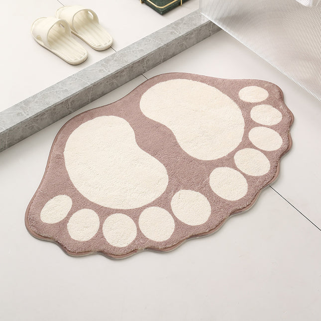 2 Pcs Brown And White Foot-Shaped Plush Bath Mat - Non-Slip Absorbent Bathroom Rug for Bedroom and Doorway (50x80cm).