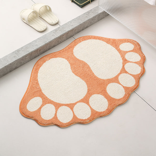2 Pcs Orange And White Foot-Shaped Plush Bath Mat - Non-Slip Absorbent Bathroom Rug for Bedroom and Doorway (50x80cm).