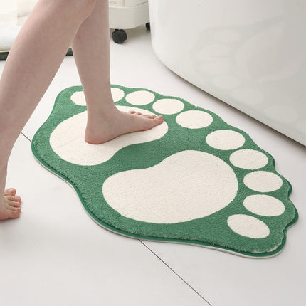 2 Pcs Orange And White Foot-Shaped Plush Bath Mat - Non-Slip Absorbent Bathroom Rug for Bedroom and Doorway (50x80cm).