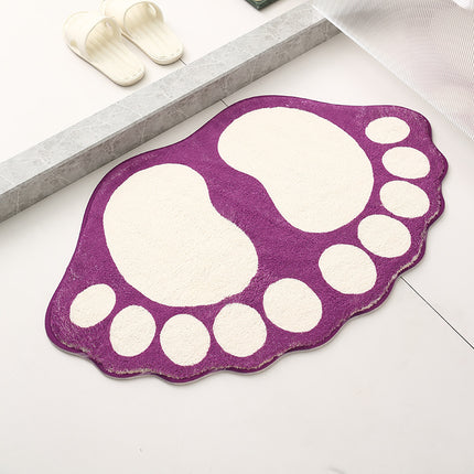 2 Pcs Purple And White Foot-Shaped Plush Bath Mat - Non-Slip Absorbent Bathroom Rug for Bedroom and Doorway (50x80cm).