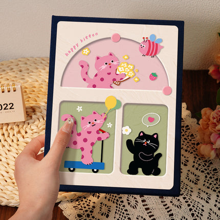 Cover 2 Colorful Cartoon cat pattern 6-Inch 100-Photo Cartoon Cat Album - Large Capacity Family Photo Storage Book with Suede and Crystal Cover.