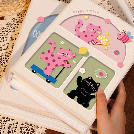 Cover 2 Colorful Cartoon cat pattern 6-Inch 100-Photo Cartoon Cat Album - Large Capacity Family Photo Storage Book with Suede and Crystal Cover.