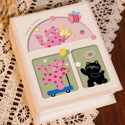 Cover 3 Colorful Cartoon cat pattern 6-Inch 100-Photo Cartoon Cat Album - Large Capacity Family Photo Storage Book with Suede and Crystal Cover.