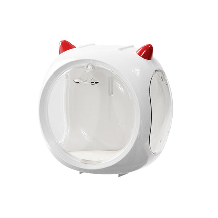 White And Red Horn Acrylic Blind Box Display Case - Transparent Dustproof Storage for Figures and Collectibles(The model is a shooting prop and is not included).