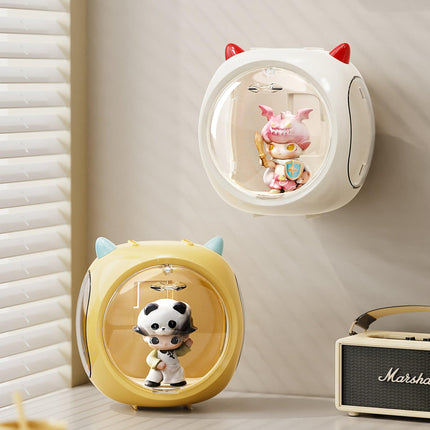 White And Red Horn Acrylic Blind Box Display Case - Transparent Dustproof Storage for Figures and Collectibles(The model is a shooting prop and is not included).
