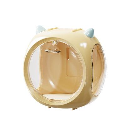 Yellow And Blue Horn Acrylic Blind Box Display Case - Transparent Dustproof Storage for Figures and Collectibles(The model is a shooting prop and is not included).