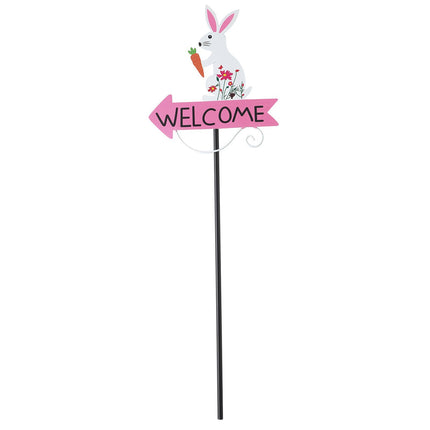 White Rabbit and Carrot Pattern Charming Metal Garden Stakes | Welcome Yard & Lawn Decor.