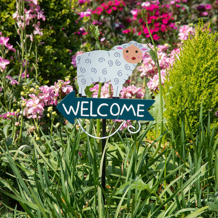 White Rabbit and Carrot Pattern Charming Metal Garden Stakes | Welcome Yard & Lawn Decor.