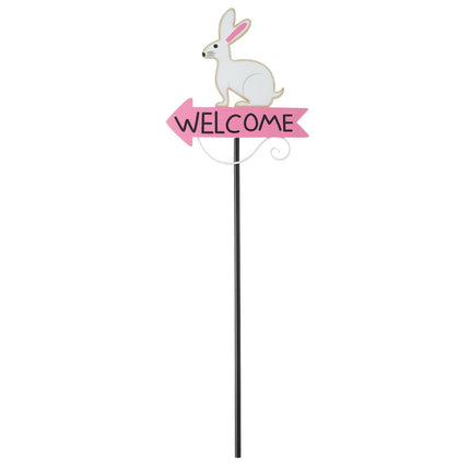 White Rabbit Pattern Charming Metal Garden Stakes | Welcome Yard & Lawn Decor.