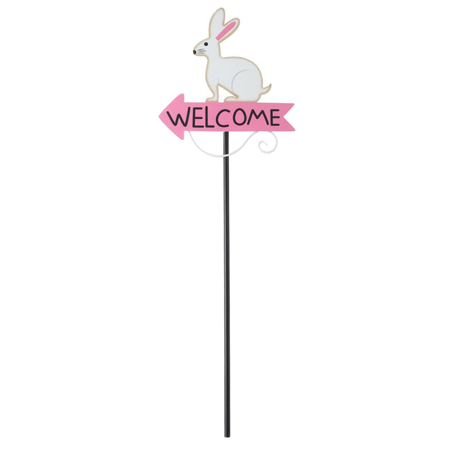 White Rabbit Pattern Charming Metal Garden Stakes | Welcome Yard & Lawn Decor.