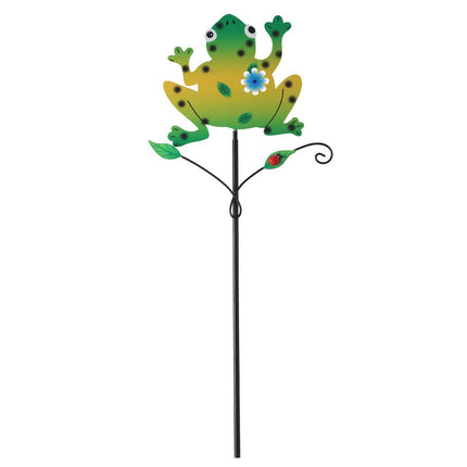 Green Frog Pattern Charming Metal Garden Stakes | Welcome Yard & Lawn Decor.