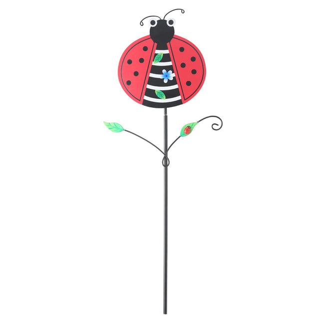 Red Ladybug Pattern Charming Metal Garden Stakes | Welcome Yard & Lawn Decor.