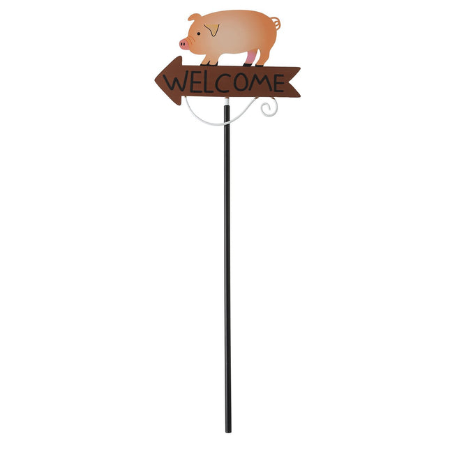 Pink Pig Pattern Charming Metal Garden Stakes | Welcome Yard & Lawn Decor.