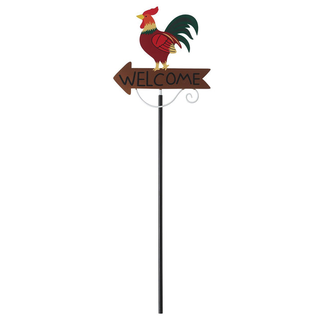 Colorful Rooster Pattern Charming Metal Garden Stakes | Welcome Yard & Lawn Decor.