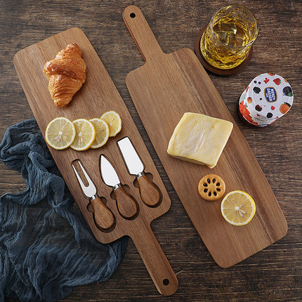 Brown And Silver Premium Acacia Wood Cheese Board Set | Charcuterie Platter with 3 Stainless Steel Knives.