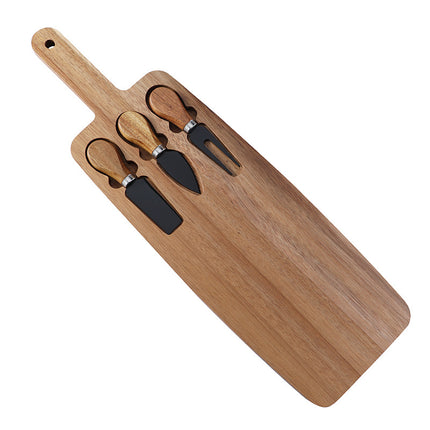 Brown And Black Premium Acacia Wood Cheese Board Set | Charcuterie Platter with 3 Stainless Steel Knives.