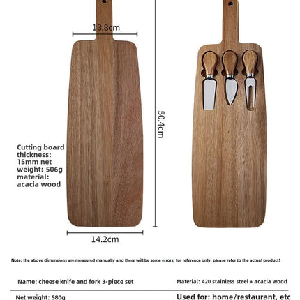 Brown And Black Premium Acacia Wood Cheese Board Set | Charcuterie Platter with 3 Stainless Steel Knives.