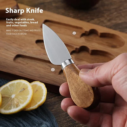 Brown And Black Premium Acacia Wood Cheese Board Set | Charcuterie Platter with 3 Stainless Steel Knives.