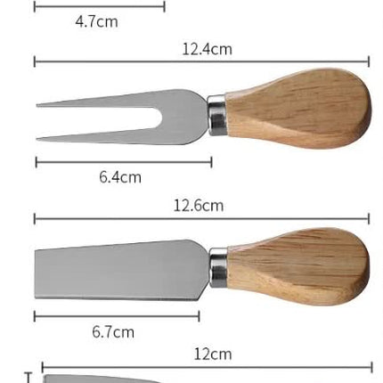 Brown And Gold Compact Round Rubberwood Cheese Board Set | 4 Stainless Steel Knives & Tools.