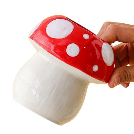 Red And White Adorable Ceramic Mushroom Desk Organizer - Cute Pen & Makeup Brush Holder.