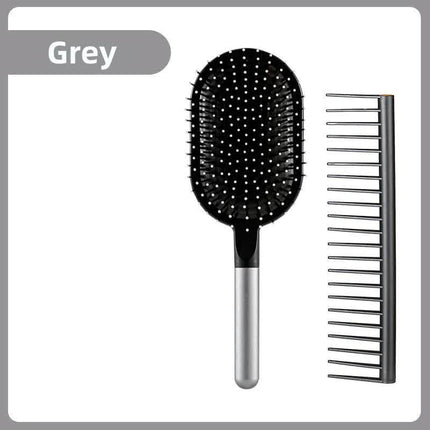 Grey Air Cushion Massage Paddle Brush & Wide Tooth Comb Set - Gentle Detangling for All Hair Types.
