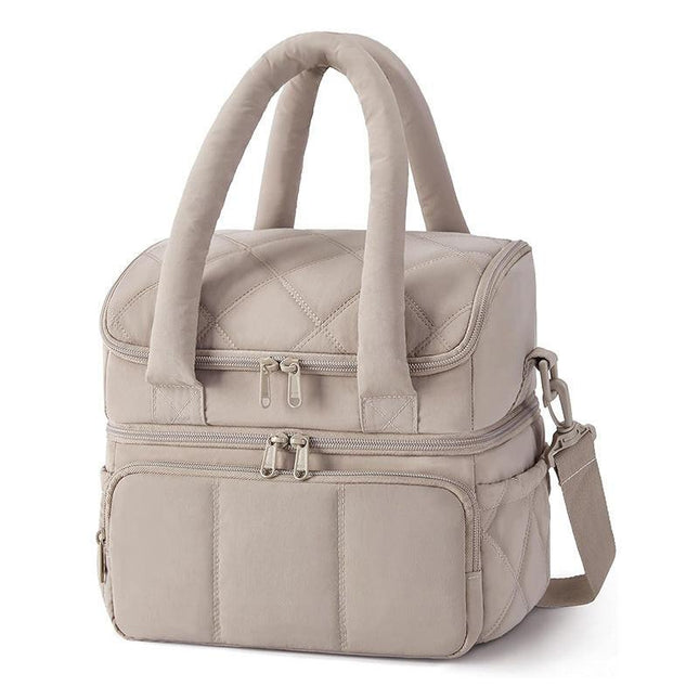 Brown Chic Double Deck Insulated Lunch Bag - Leakproof Cooler Tote for Women.