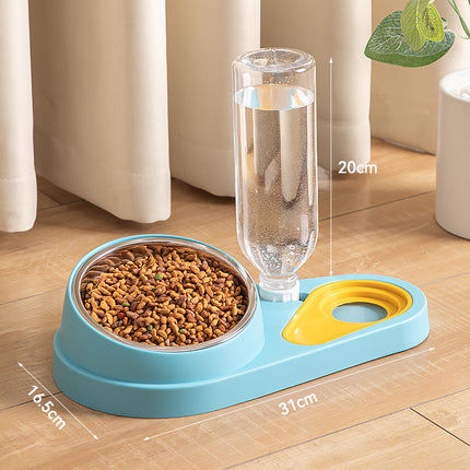 Blue Pet Bowl Set with Automatic Gravity Water Dispenser - Stainless Steel & PP Feeder Station.