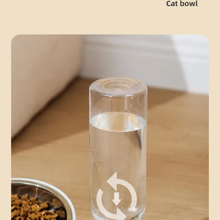 Blue Pet Bowl Set with Automatic Gravity Water Dispenser - Stainless Steel & PP Feeder Station.
