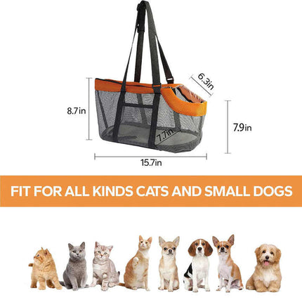Orange And Grey Lightweight Breathable Mesh Pet Carrier Handbag - Portable Travel Tote for Small Dogs & Cats up to 8kg.