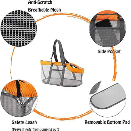 Green And Grey Lightweight Breathable Mesh Pet Carrier Handbag - Portable Travel Tote for Small Dogs & Cats up to 8kg.
