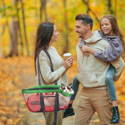 Green And Grey Lightweight Breathable Mesh Pet Carrier Handbag - Portable Travel Tote for Small Dogs & Cats up to 8kg.