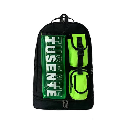 Green And Black Stylish Sports Backpack with Contrast Pockets - Unisex Gym Bag for Badminton & Tennis.