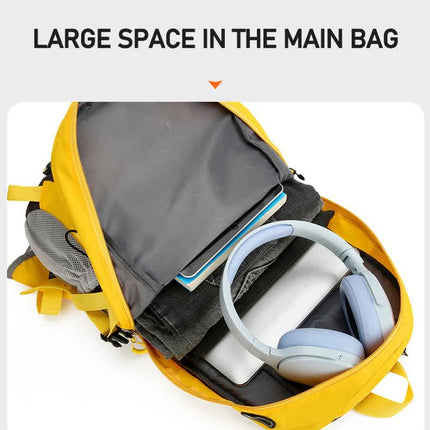 Yellow Lightweight 30L Hiking Backpack - Water-Resistant Outdoor Daypack for Trekking & Travel.
