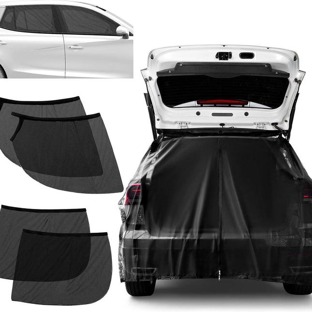 Size M Black Magnetic Car Window Sun Shade Screens & SUV Tailgate Mosquito Net Set - Breathable Bug Protection.