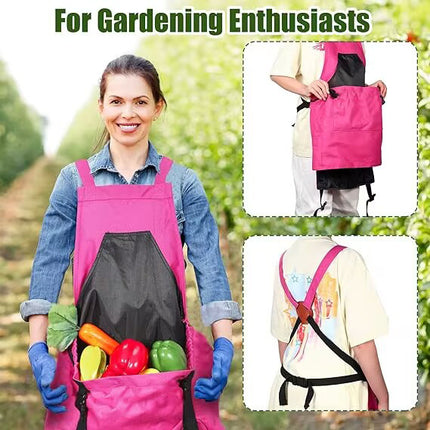 Rose Red Garden Harvesting Apron - Waterproof Oxford Cloth with Quick Release Pouch.