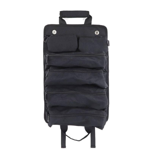 Black Heavy Duty Roll-Up Tool Bag Organizer - Waterproof Oxford Fabric Pouch with Multiple Pockets.