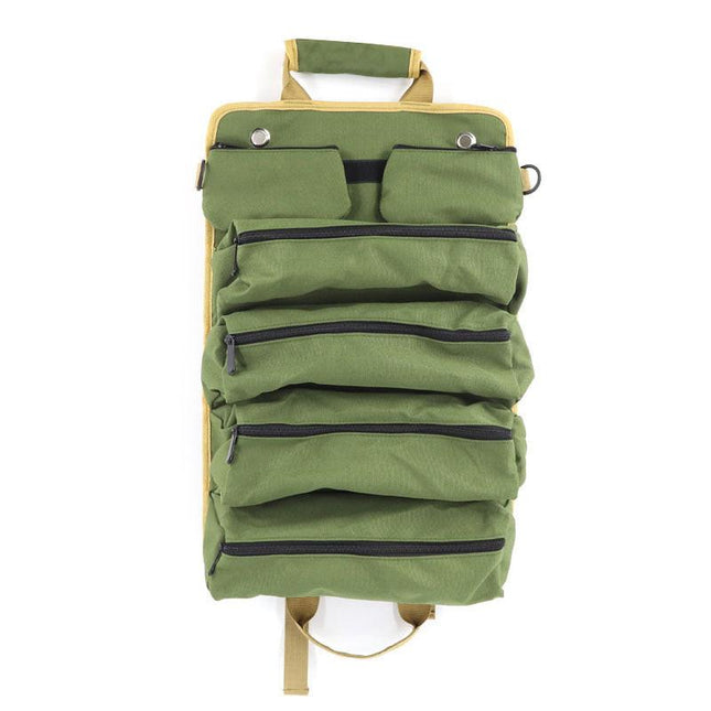 Green Heavy Duty Roll-Up Tool Bag Organizer - Waterproof Oxford Fabric Pouch with Multiple Pockets.