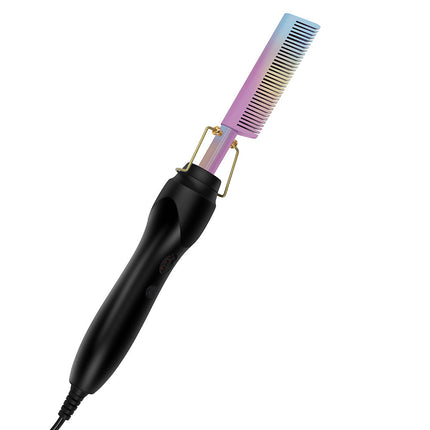 Colorful Electric Hot Comb Hair Straightener - Fast Heating Styling Tool with 3 Temp Settings & Anti-Scald Guard.