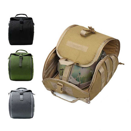 Black Tactical Helmet Bag & Utility Pouch - Padded MOLLE Gear Storage Carrier.