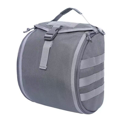 Grey Tactical Helmet Bag & Utility Pouch - Padded MOLLE Gear Storage Carrier.