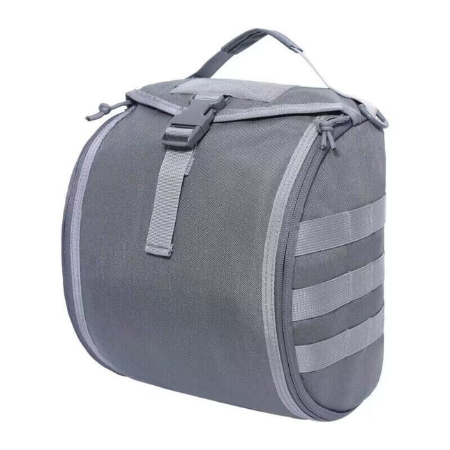 Grey Tactical Helmet Bag & Utility Pouch - Padded MOLLE Gear Storage Carrier.