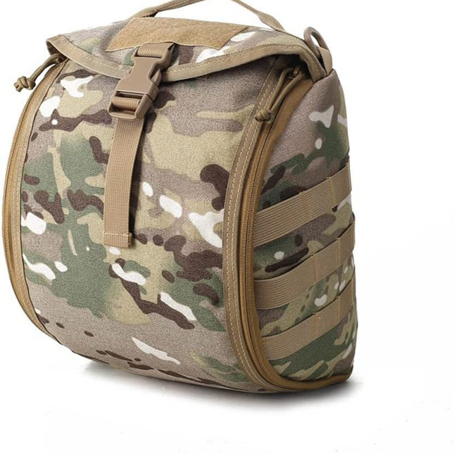Camouflage Brown Tactical Helmet Bag & Utility Pouch - Padded MOLLE Gear Storage Carrier.