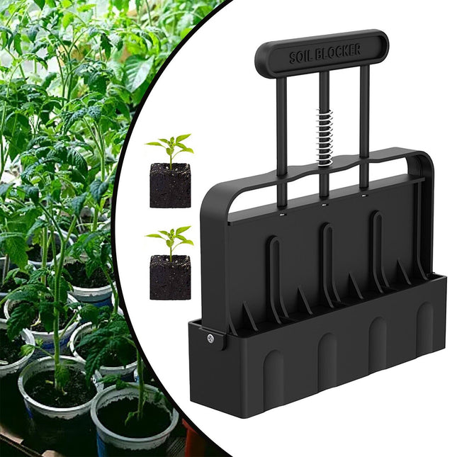 Black Manual Soil Blocker Tool - 5 x 5cm Block Maker for Seed Starting.