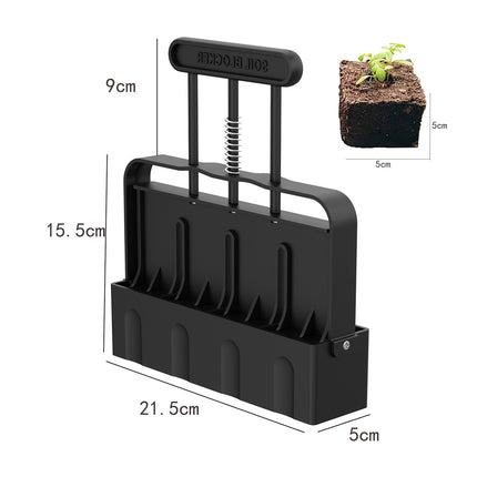 Black Manual Soil Blocker Tool - 5 x 5cm Block Maker for Seed Starting.