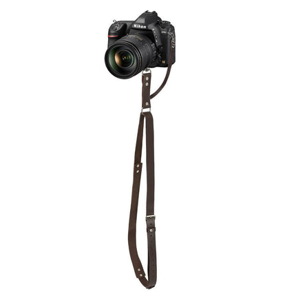 Brown Adjustable Genuine Leather Camera Strap - Crossbody Shoulder Sling for DSLR/SLR(The camera is a prop and is not included).