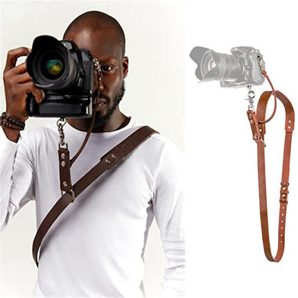 Coffee Adjustable Genuine Leather Camera Strap - Crossbody Shoulder Sling for DSLR/SLR(The camera is a prop and is not included).