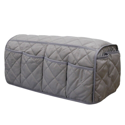 2 Pcs Grey Quilted Sofa Armrest Organizer Caddy - Multi-Pocket Remote Control Holder Bag.