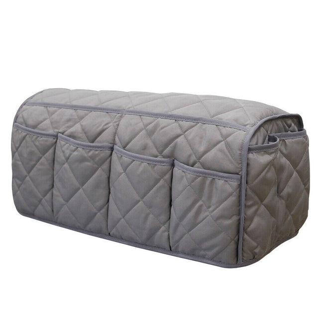 2 Pcs Grey Quilted Sofa Armrest Organizer Caddy - Multi-Pocket Remote Control Holder Bag.